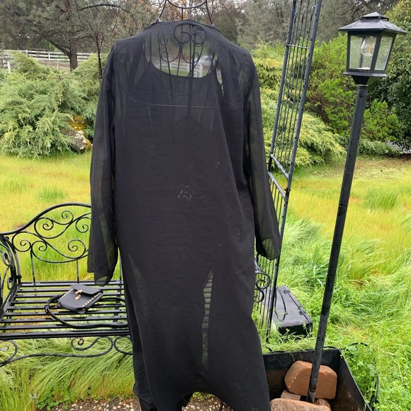Elegant Long Black Sheer Kimono with Flutter Front,HP25 - Picture 10 of 10